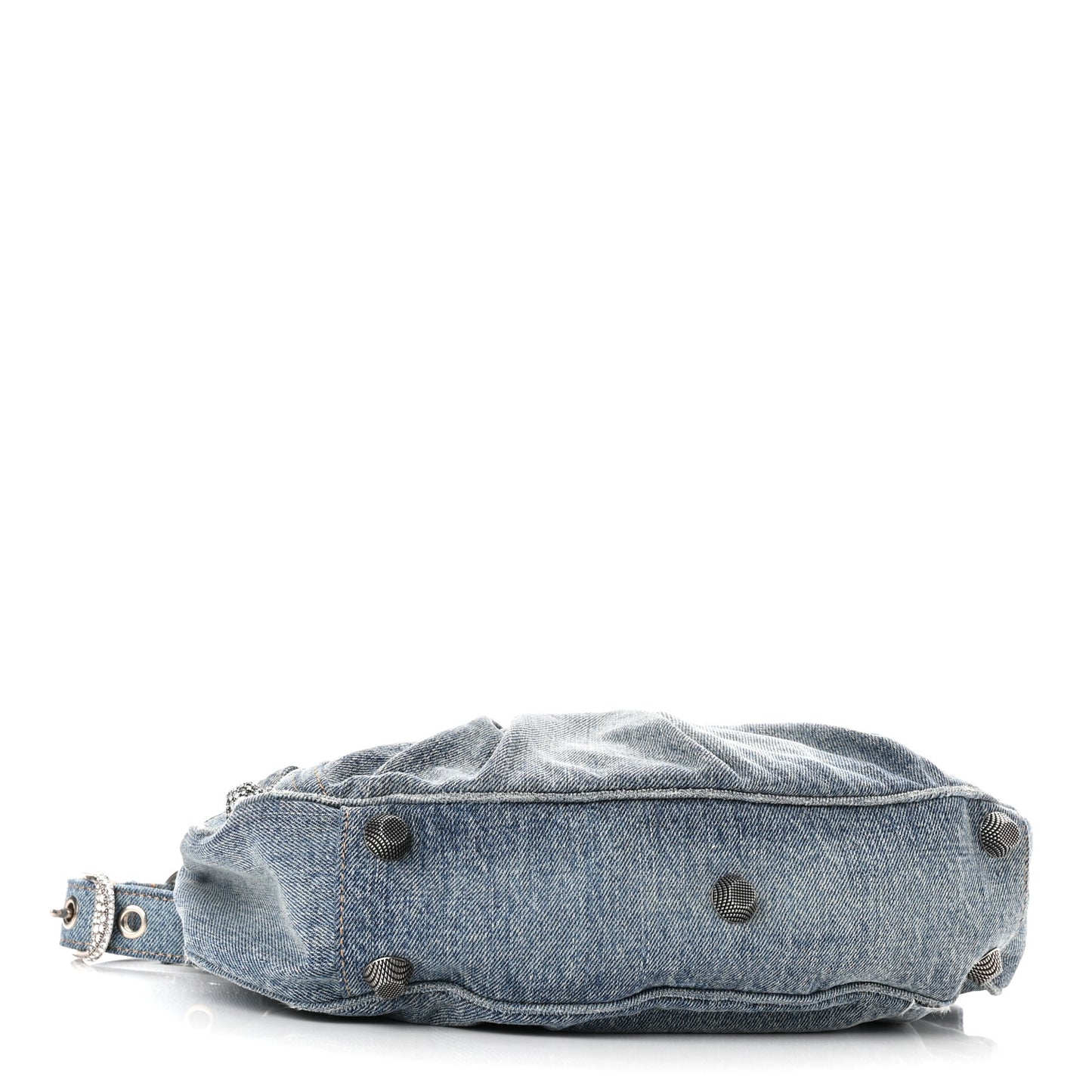 Washed Frayed Denim Crystal Small Le Cagole Shoulder Bag Blue