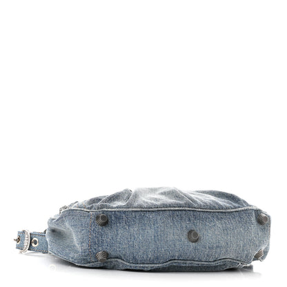 Balenciaga Washed Frayed Denim Crystal Small Le Cagole Shoulder Bag Blue 3 of 9