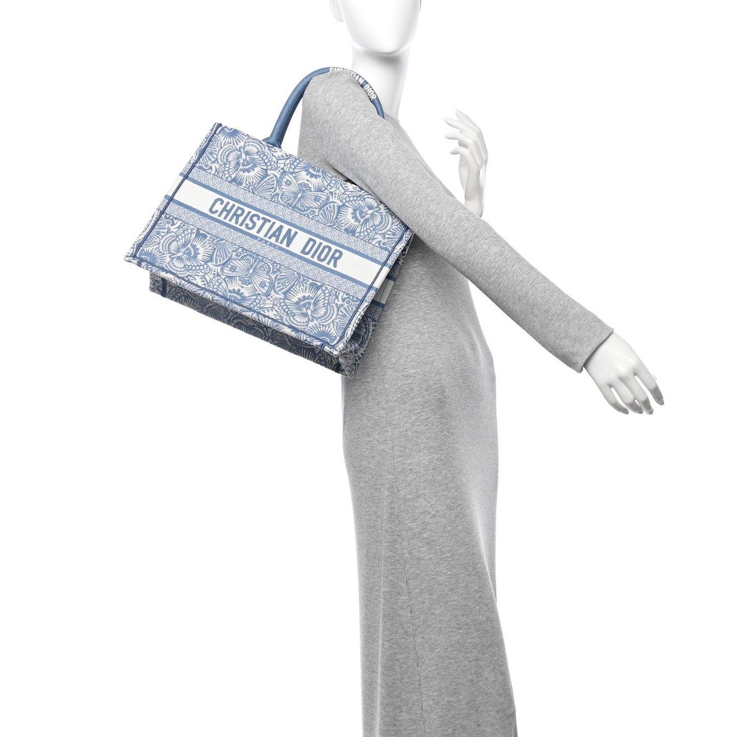 Canvas Embroidered Medium Butterfly Book Tote Azur White
