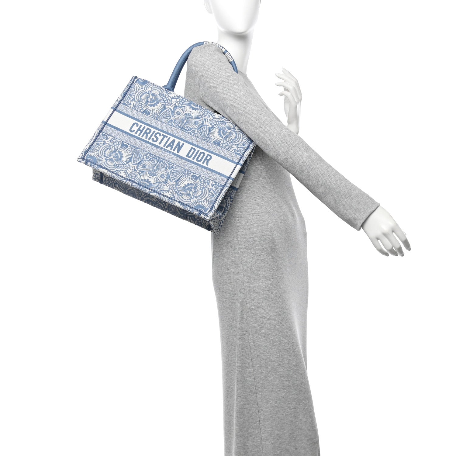 Christian Dior Canvas Embroidered Medium Butterfly Book Tote Azur White 2 of 11