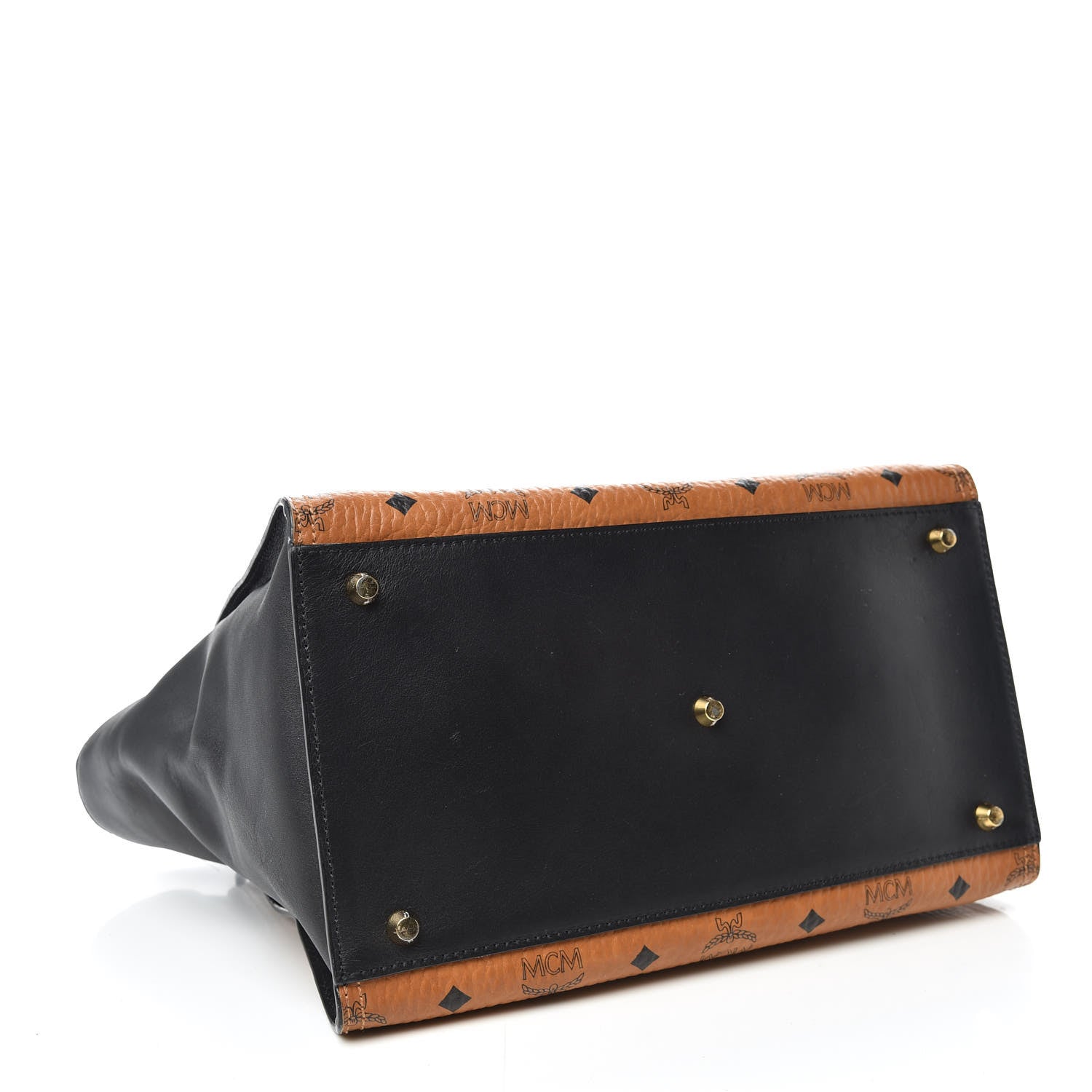 MCM Visetos Medium Kathy Double Zip Tote Cognac Black 4 of 13