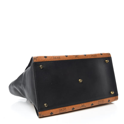 MCM Visetos Medium Kathy Double Zip Tote Cognac Black 4 of 13