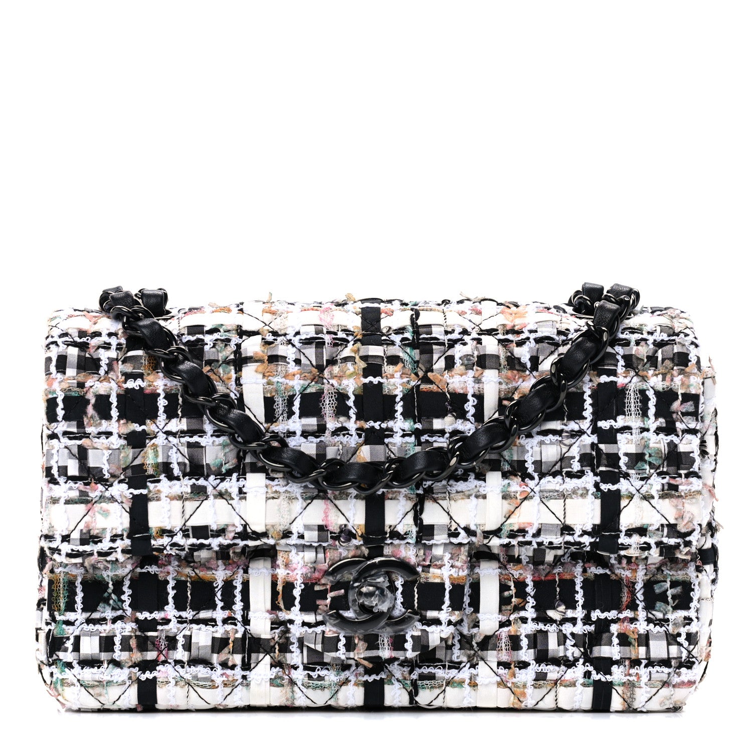Chanel Tweed Quilted Mini Rectangular Flap White Black Multicolor 1 of 10
