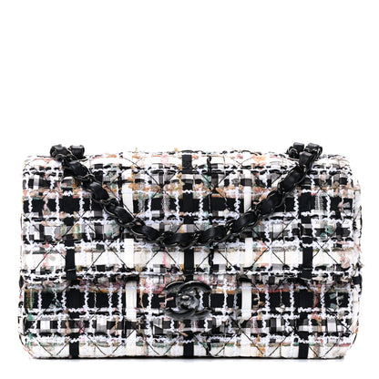 Chanel Tweed Quilted Mini Rectangular Flap White Black Multicolor 1 of 10