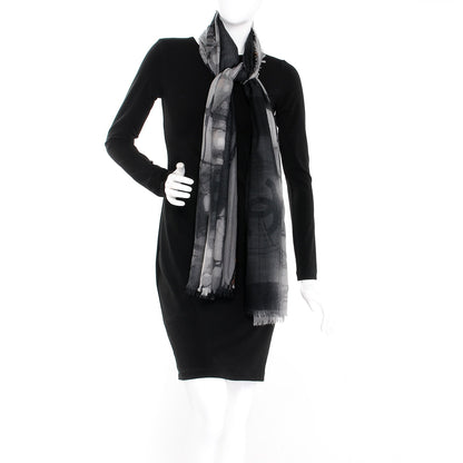 Chanel Cashmere CC Scarf Black White 3 of 10