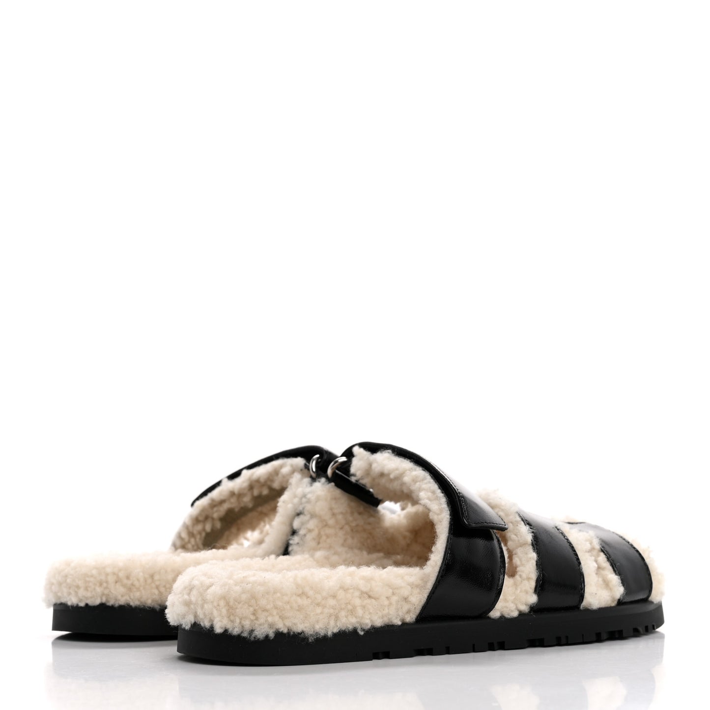 Glazed Nappa Woolskin Womens Chypre Sandals 36 Black Ecru