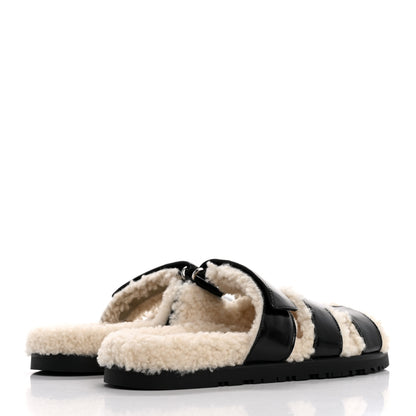 Hermes Glazed Nappa Woolskin Womens Chypre Sandals 36 Black Ecru 5 of 10