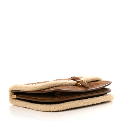 Saint Laurent Nubuck Shearling Besace Satchel Dark Cigar Natural Beige 4 of 11