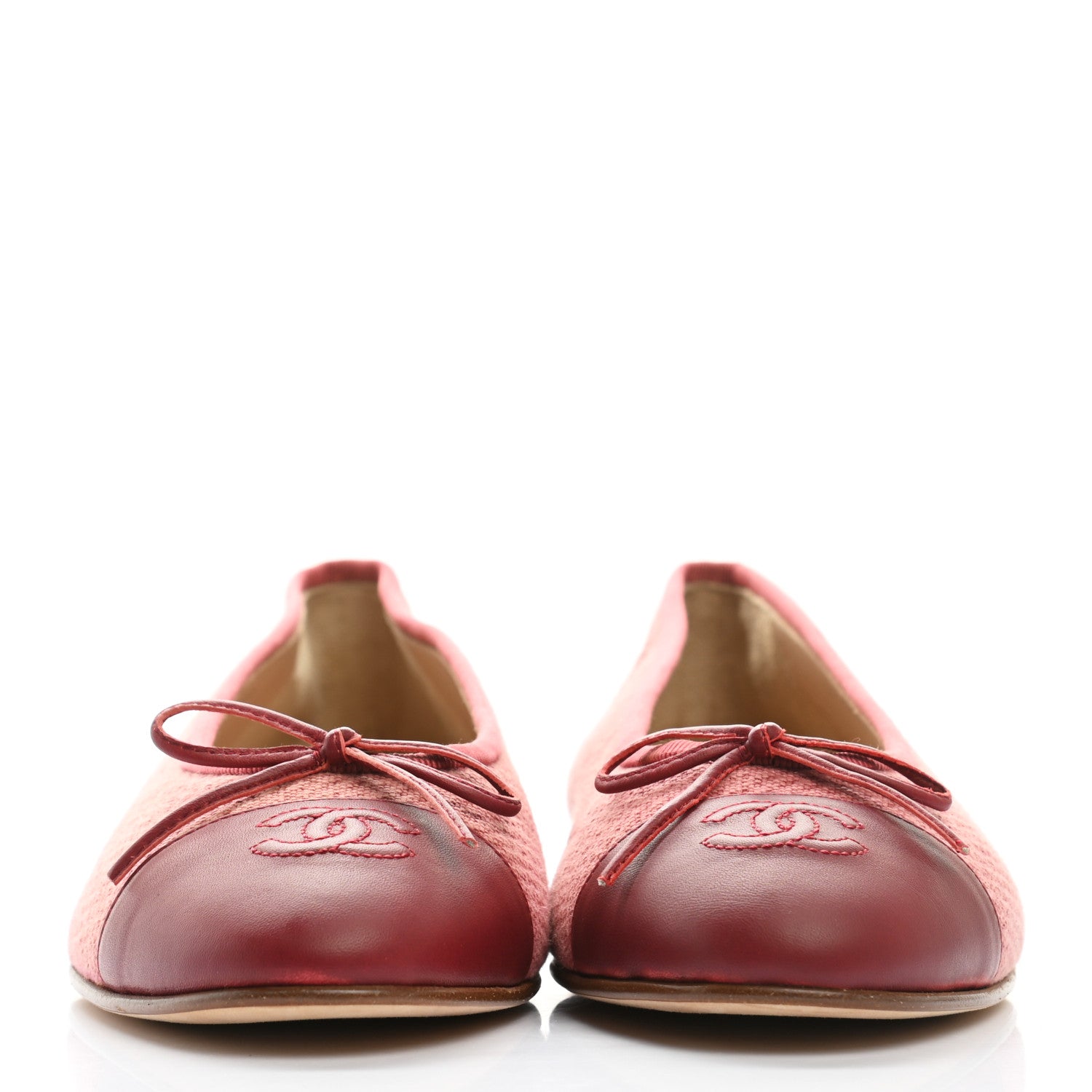 Chanel Fabric Lambskin Cap Toe Ballerina Flats 40 Rouge Borde 2 of 10
