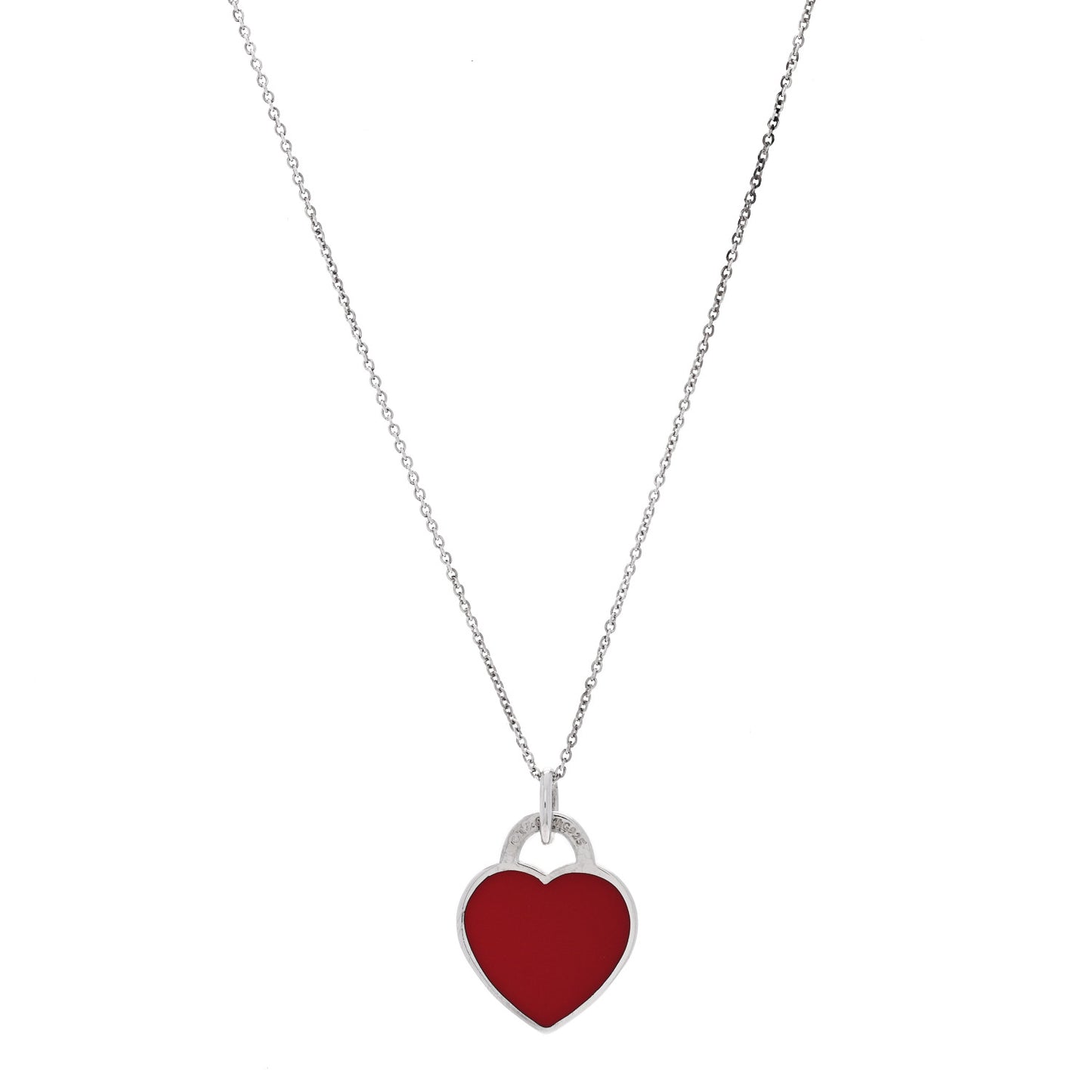 Sterling Silver Enamel Return to Tiffany Heart Pendant Necklace Red