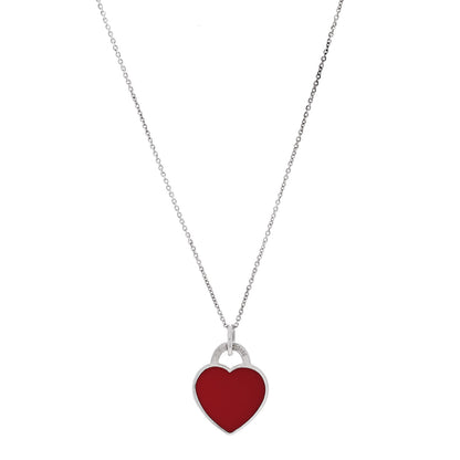 Tiffany Sterling Silver Enamel Return to Tiffany Heart Pendant Necklace Red 1 of 5