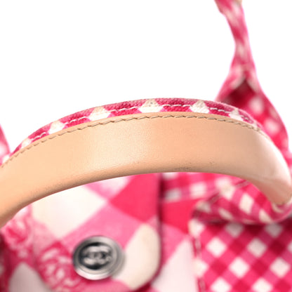 Chanel Canvas Gingham Printed Small CC Tote Pink White 12 of 15