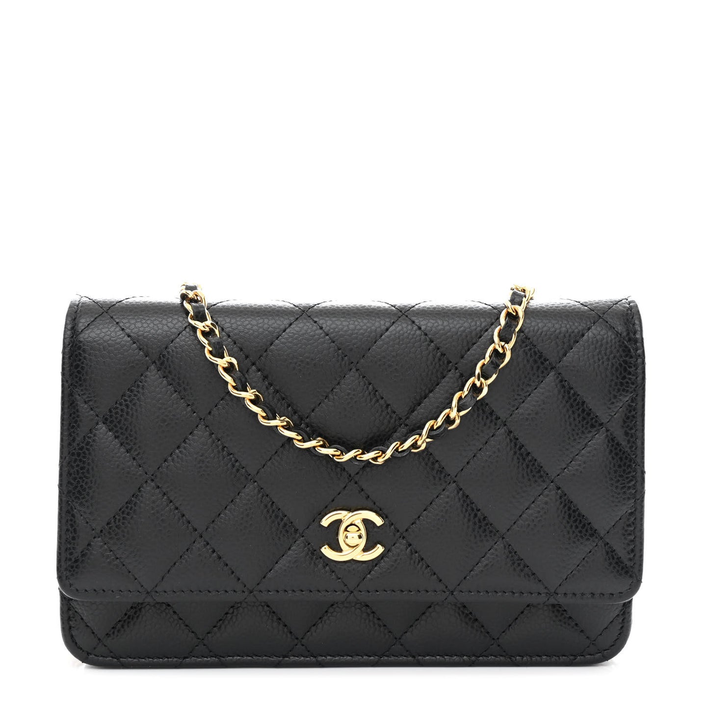 Caviar Quilted CC Turnlock Wallet On Chain WOC Black