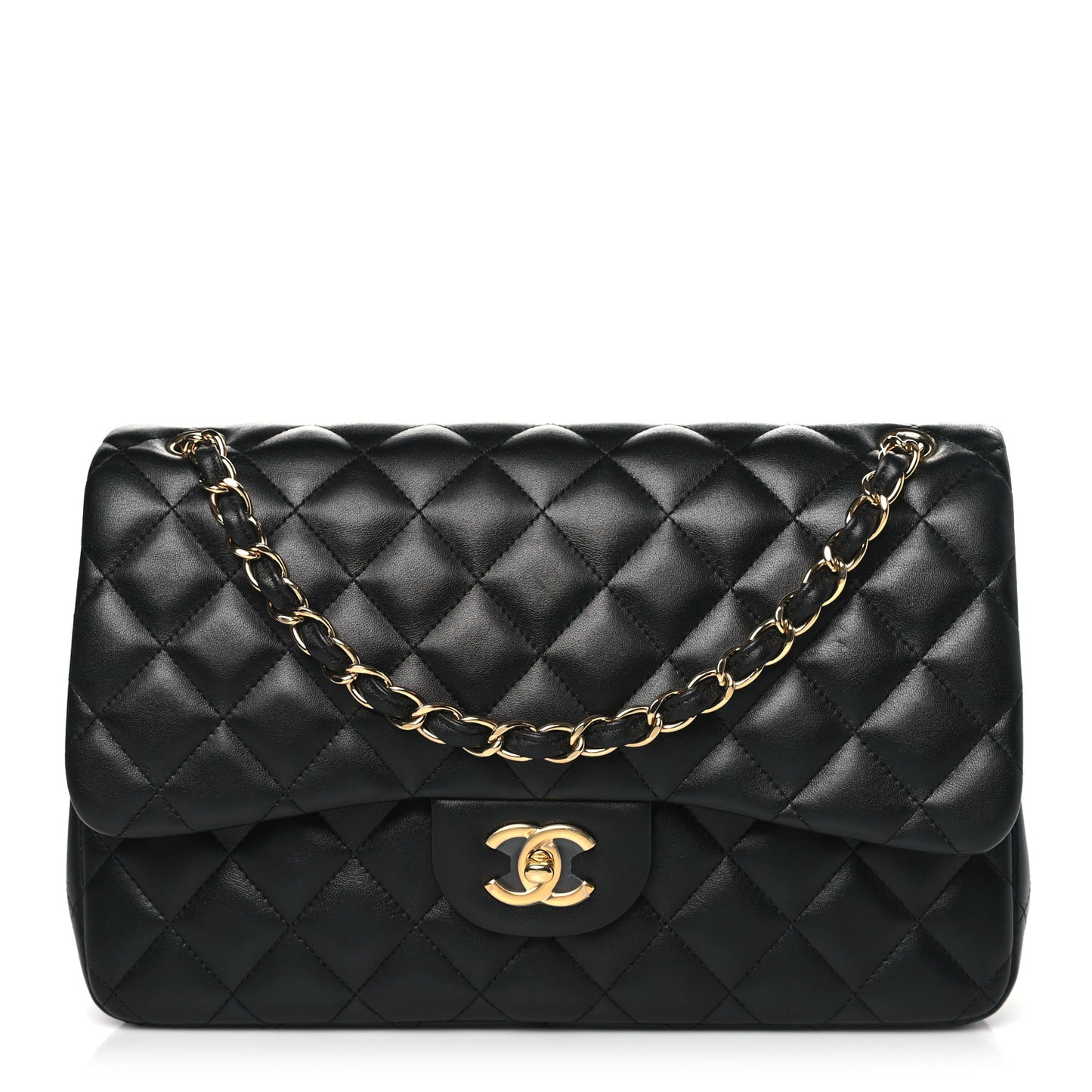 Lambskin Quilted Jumbo Double Flap Black