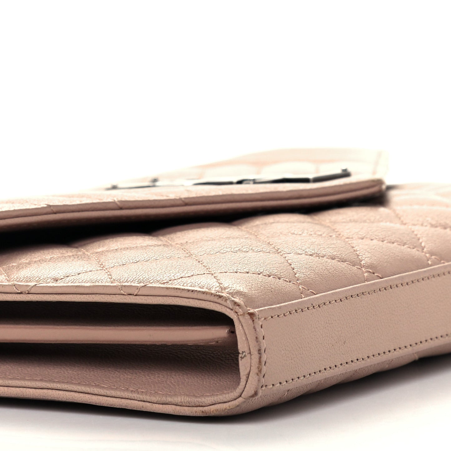 Sheepskin Tri-Quilt Monogram Envelope Chain Wallet Dark Beige