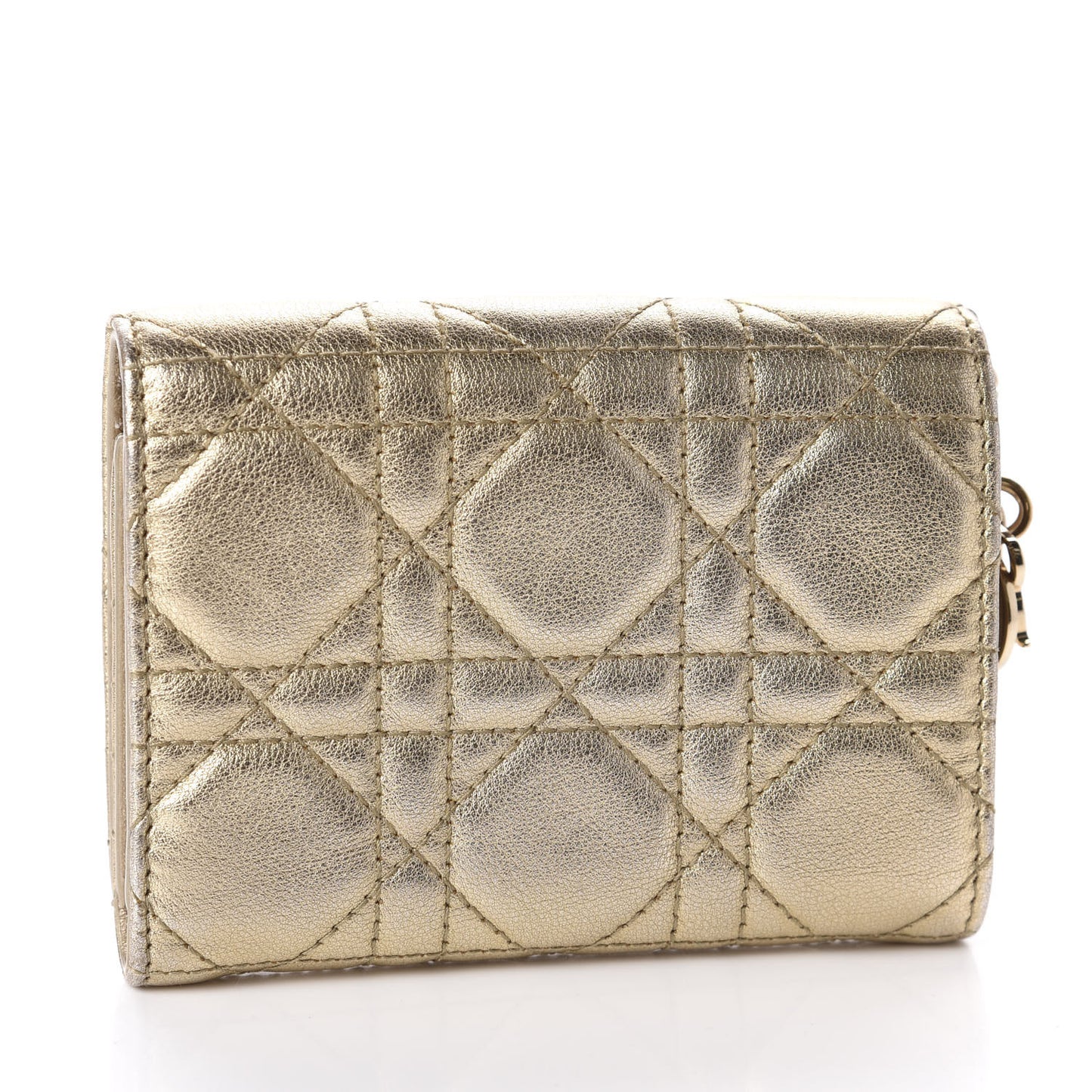 Metallic Lambskin Cannage Lady Dior Wallet Gold