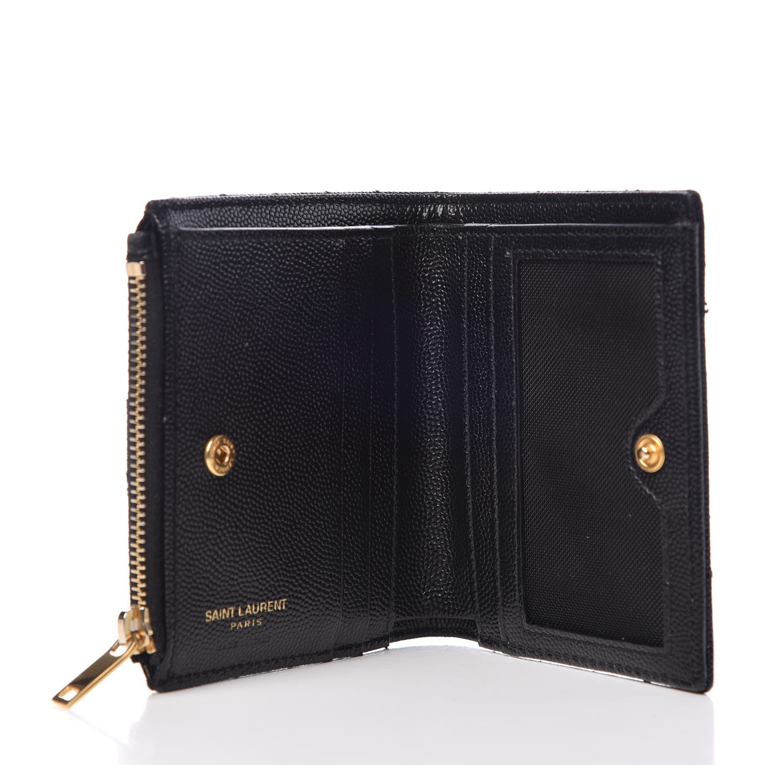 Saint Laurent Grain De Poudre Matelasse Chevron Monogram Zipped Card Case Black 5 of 9