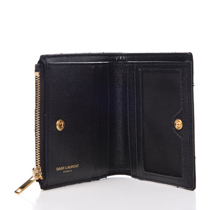 Saint Laurent Grain De Poudre Matelasse Chevron Monogram Zipped Card Case Black 5 of 9