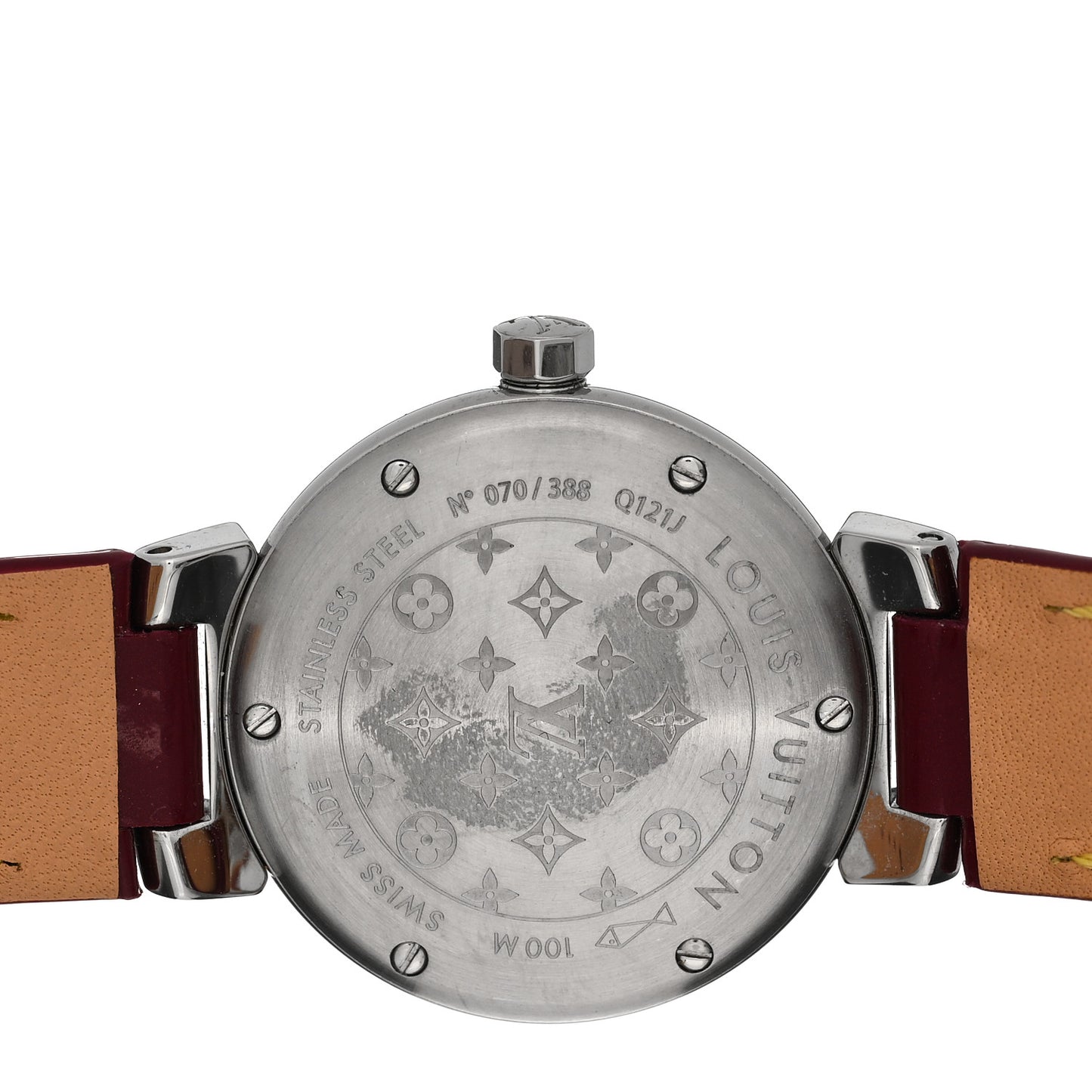 Stainless Steel Vernis Diamond Ruby Mother of Pearl 28mm Tambour Lovely Rack Quartz Watch Red