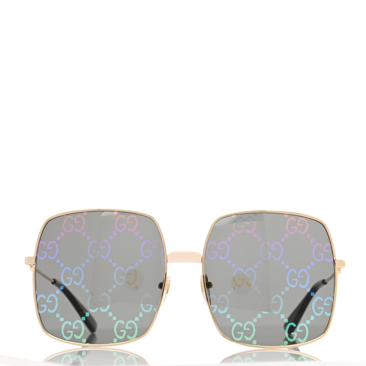 Gucci Metal Rectangular Frame Sunglasses GG0414S Gold Multicolor 4 of 16