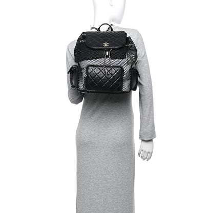Chanel Shiny Lambskin Mesh Quilted Large Cargo Duma Drawstring Backpack Black 2 of 12