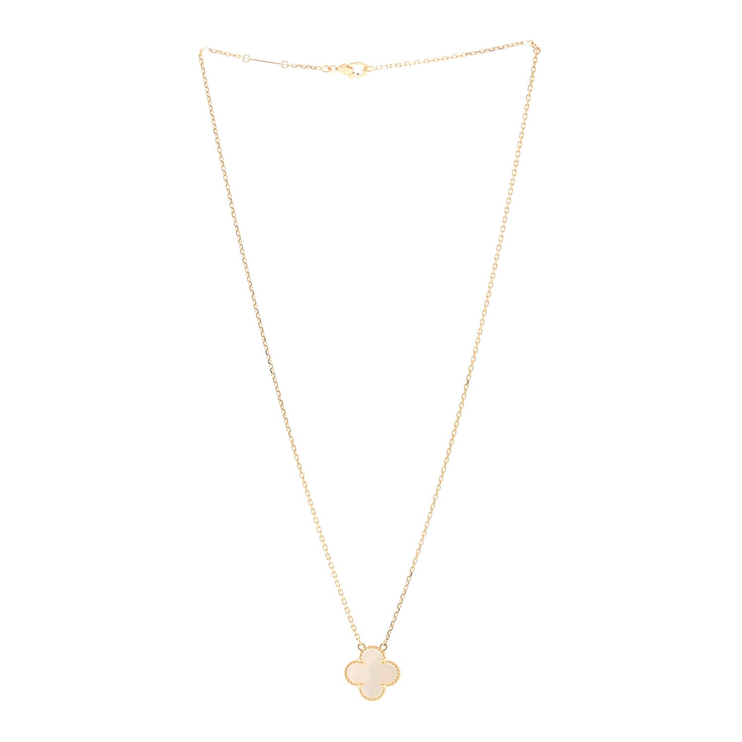 Van Cleef & Arpels 18K Yellow Gold Mother of Pearl Vintage Alhambra Pendant Necklace 3 of 6
