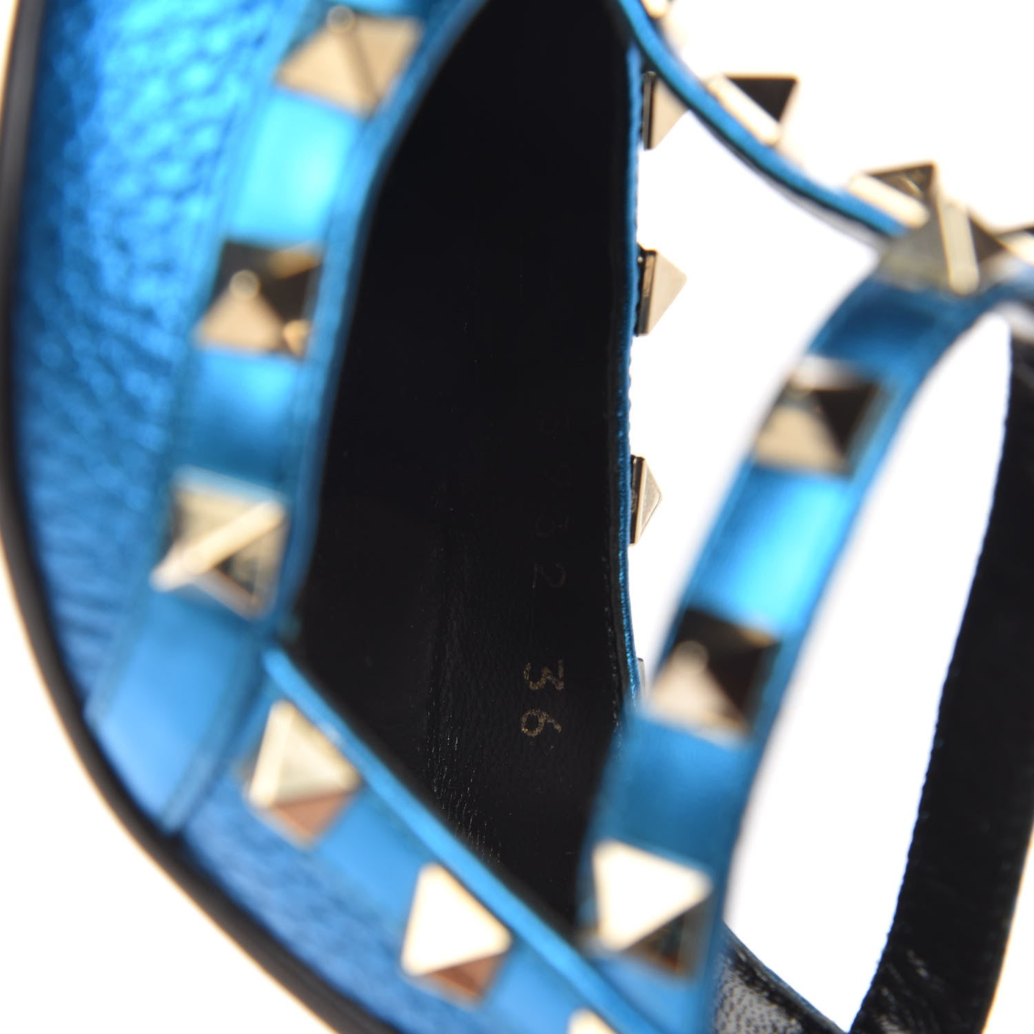 Valentino Garavani Metallic Pebbled Calfskin Rockstud Ankle Strap Pumps 36 Light Blue 10 of 10
