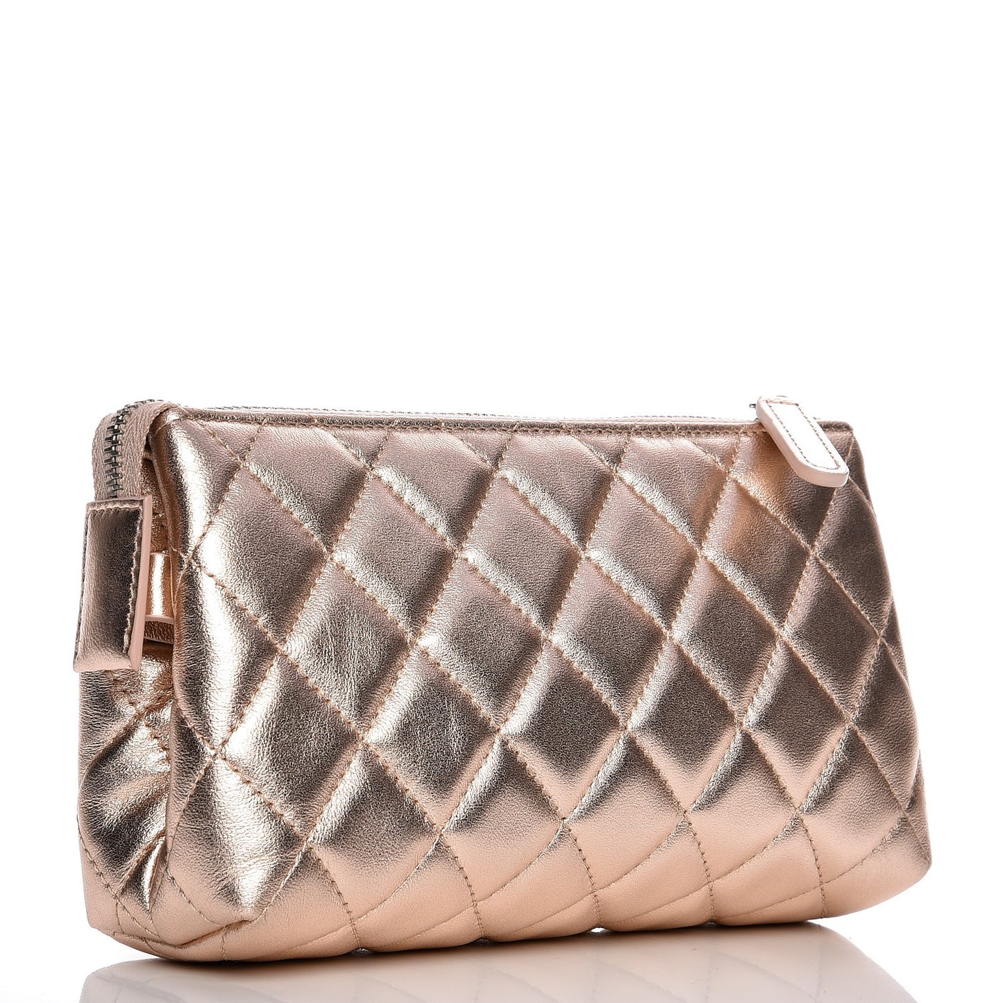 Iridescent Lambskin Quilted Cosmetic Pouch Light Gold