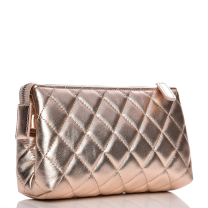 Chanel Iridescent Lambskin Quilted Cosmetic Pouch Light Gold 3 of 8