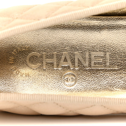 Chanel Iridescent Lambskin Quilted CC Cap Toe Ballerina Flats 38.5 Beige 11 of 16