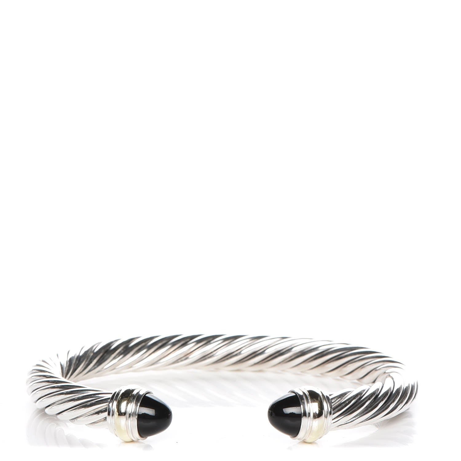 David Yurman Sterling Silver 14K Yellow Gold Black Onyx 7mm Cable Classics Bracelet 1 of 4