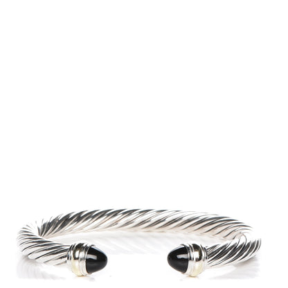 David Yurman Sterling Silver 14K Yellow Gold Black Onyx 7mm Cable Classics Bracelet 1 of 4