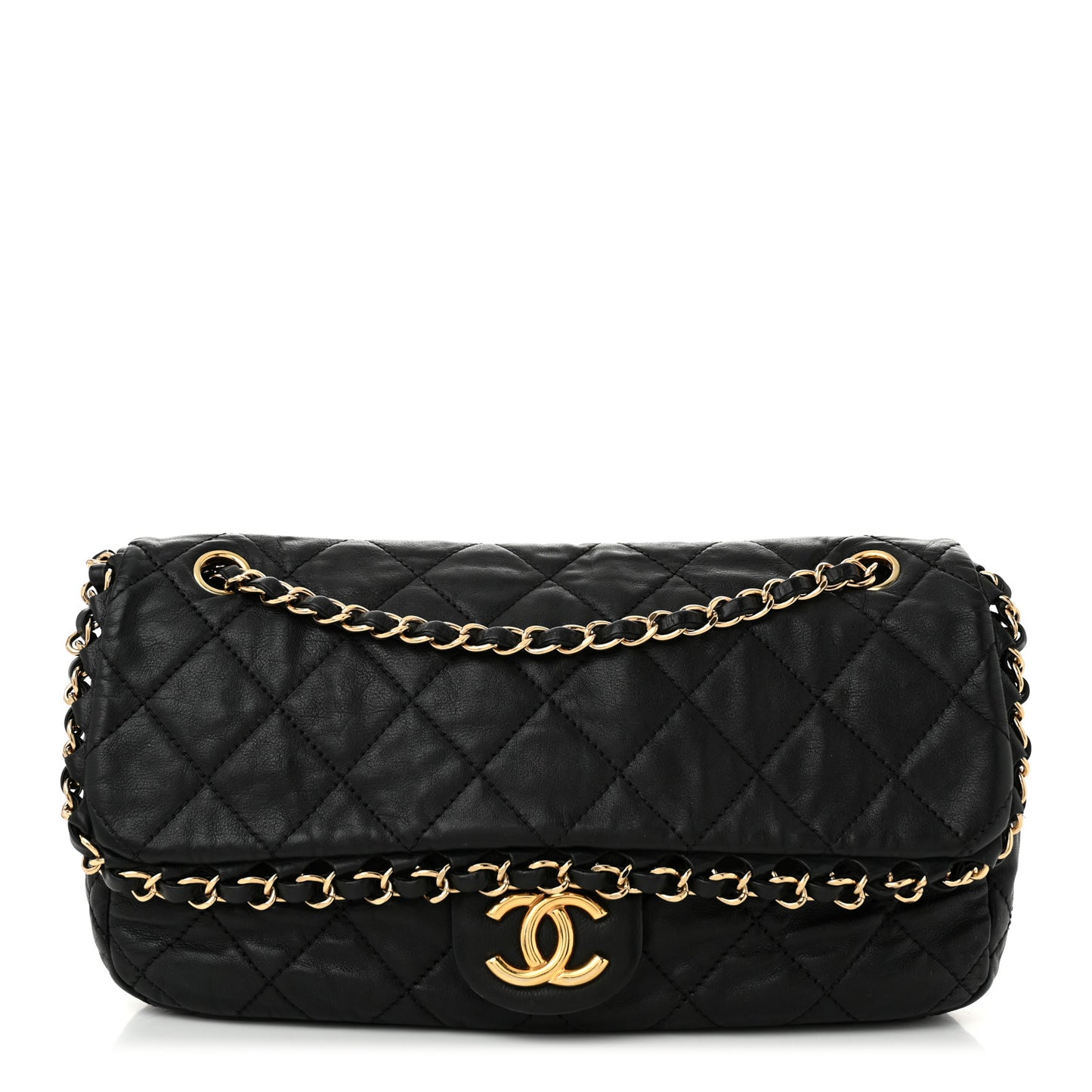 Calfskin Quilted Medium Chain Me Flap Black
