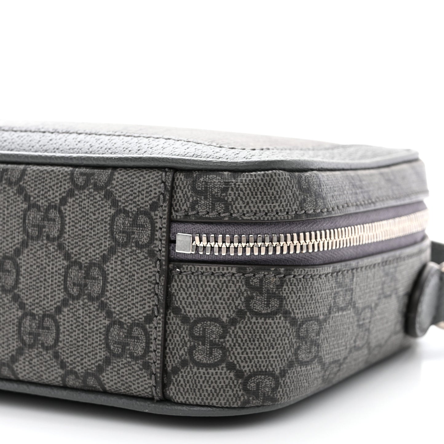 GG Supreme Monogram Textured Dollar Calfskin Small Ophidia Top Handle Shoulder Bag Grey Black Graphite Grey