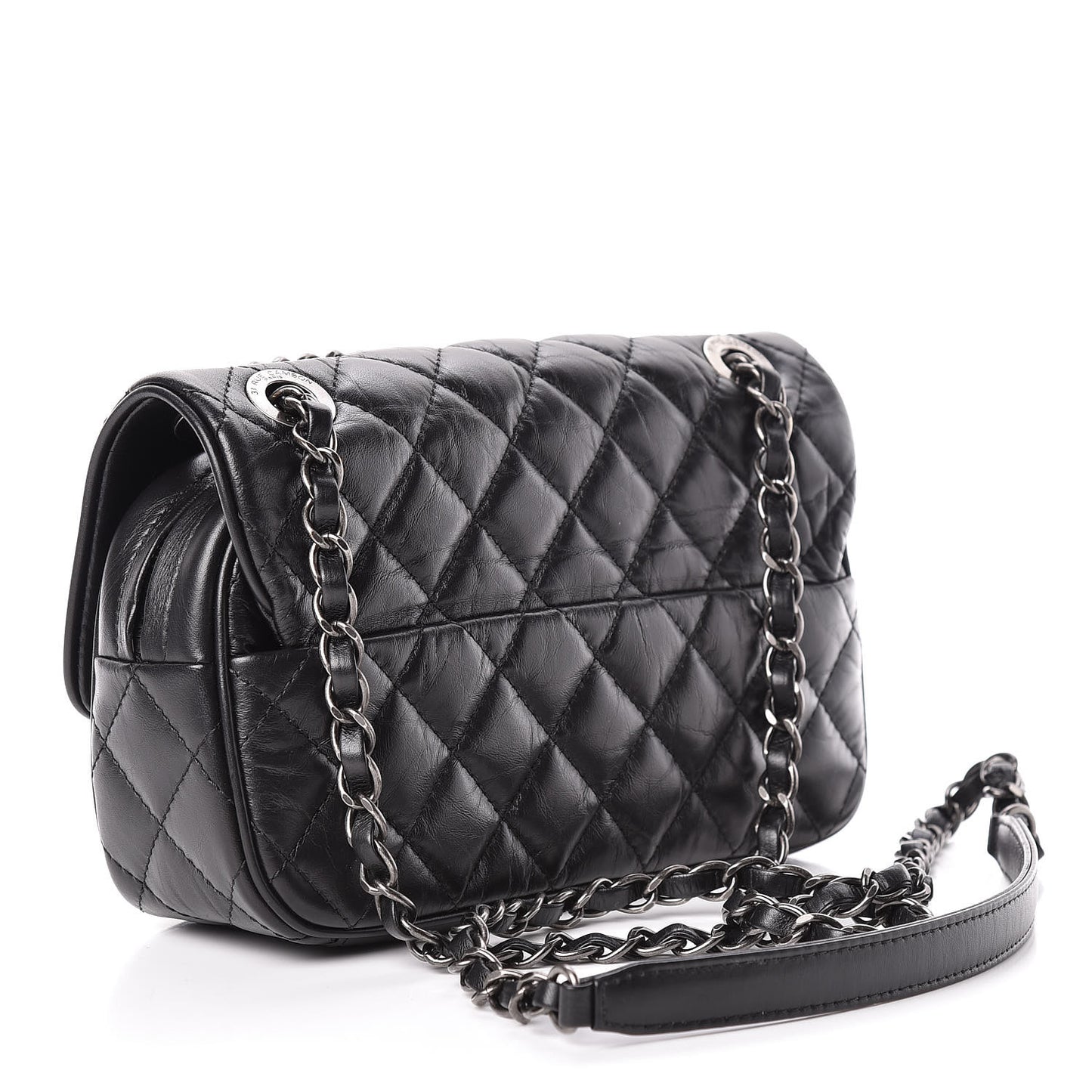 Aged Calfskin Quilted Small Easy Flap Black