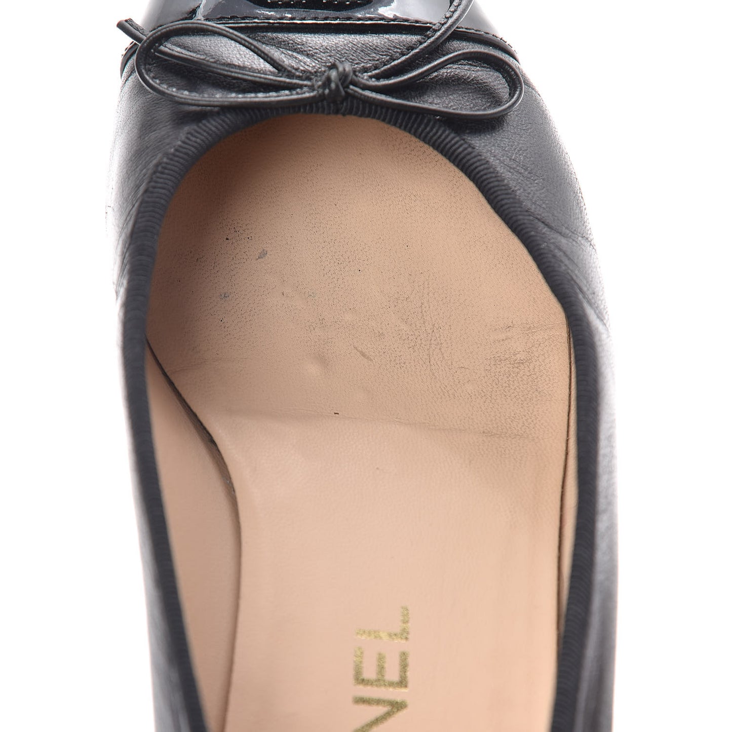 Lambskin Patent CC Cap Toe Ballerina Flats 38.5 Black