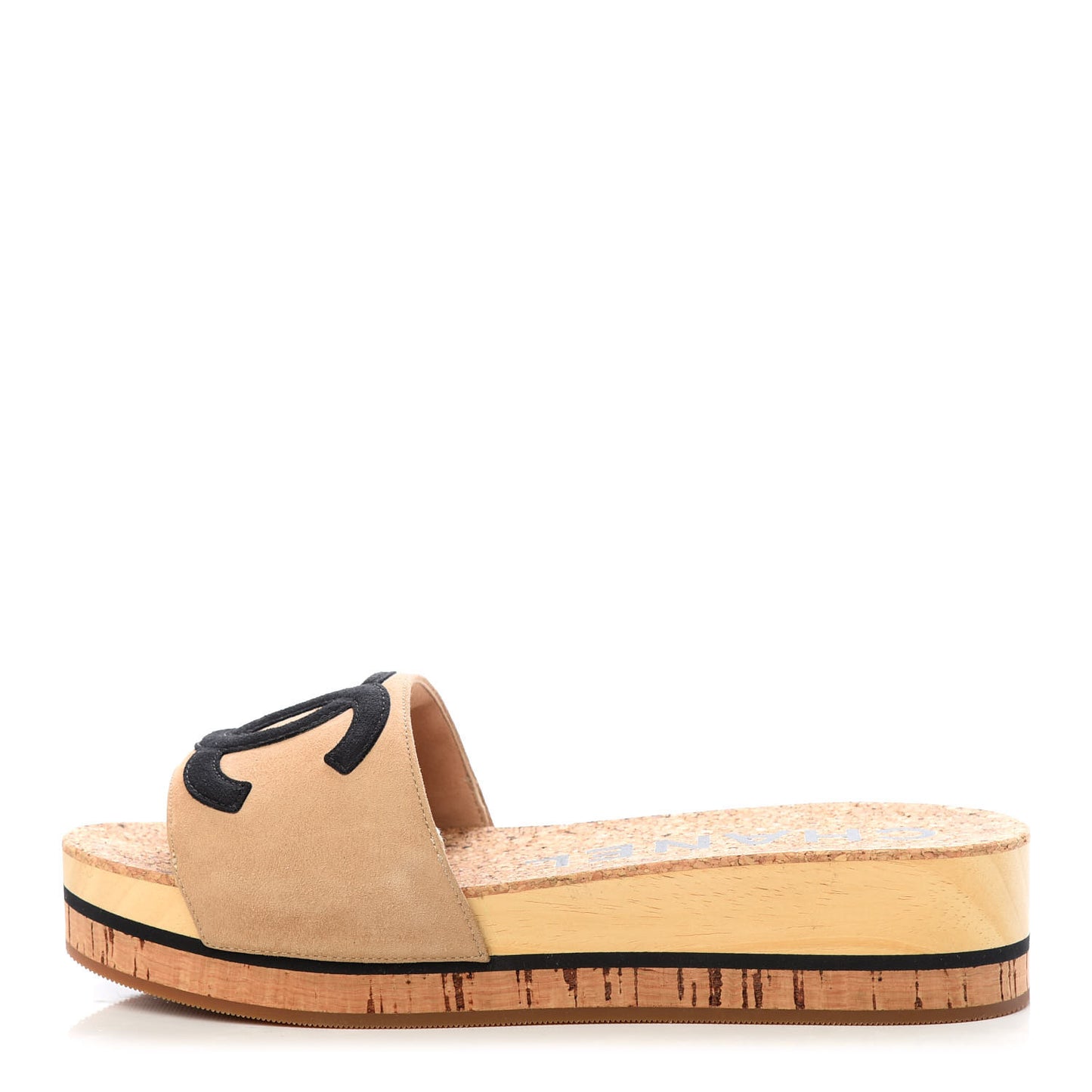 Suede Cork Mule Sandal 36 Beige Black