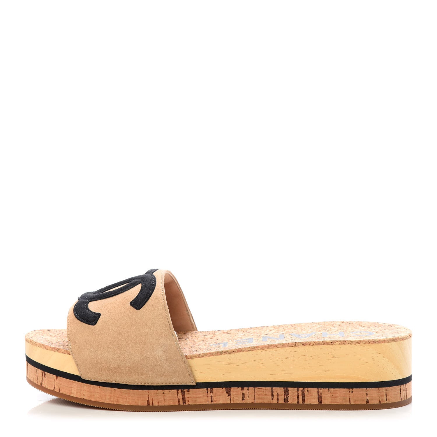 Chanel Suede Cork Mule Sandal 36 Beige Black 1 of 11