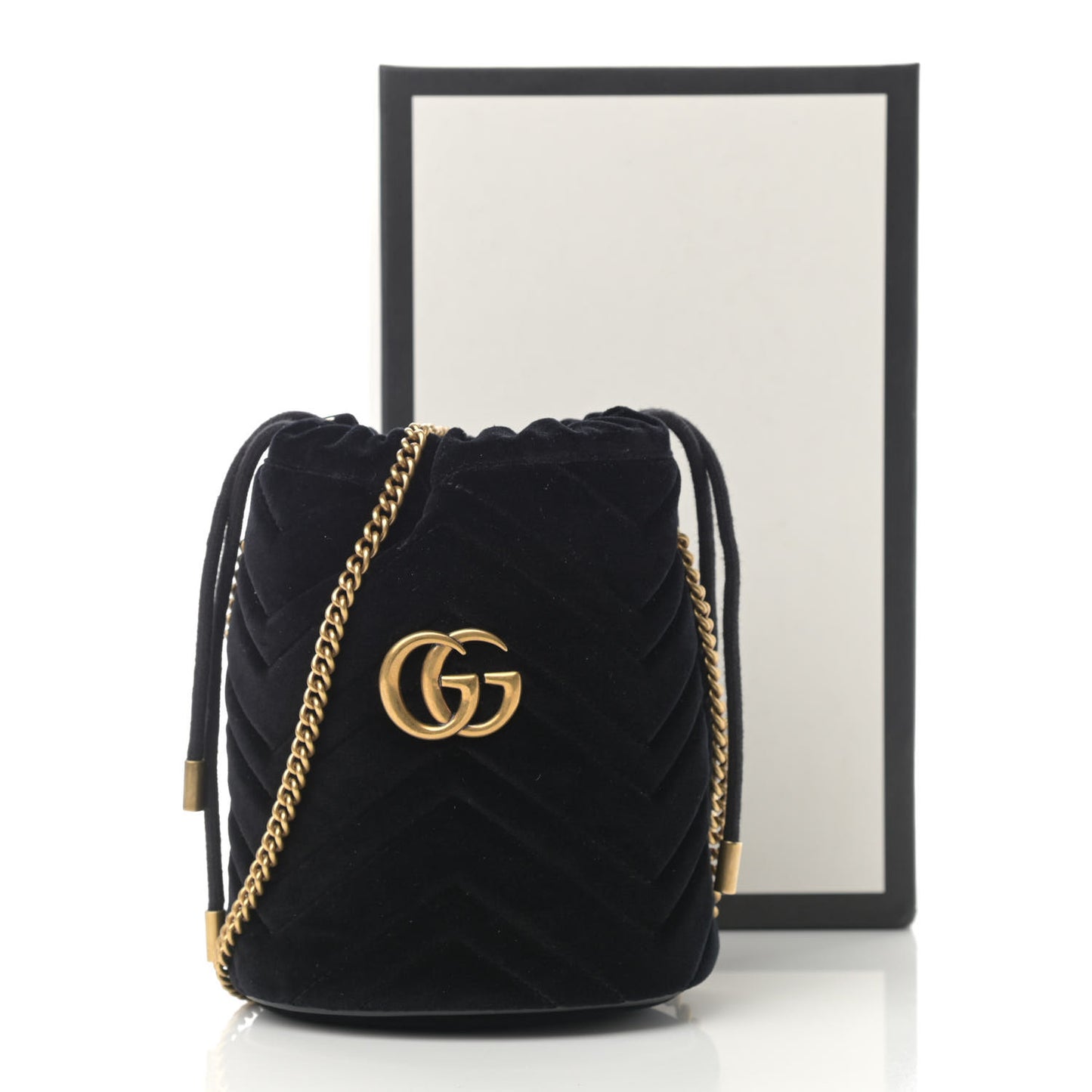 Velvet Matelasse Mini GG Marmont 2.0 Bucket Bag Black