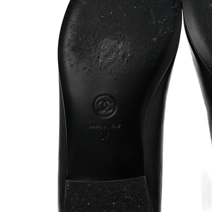 Chanel Lambskin Patent Cap Toe CC Ballerina Flats 37 Black 6 of 11