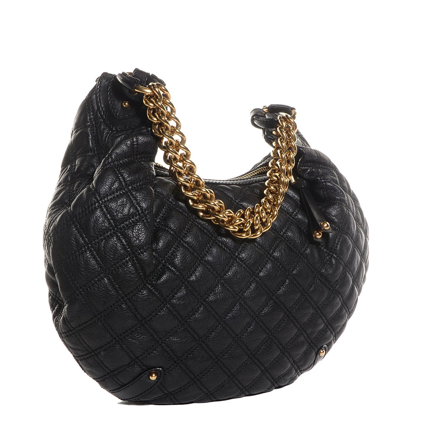 Leather Quilted Banana Chain Hobo Black