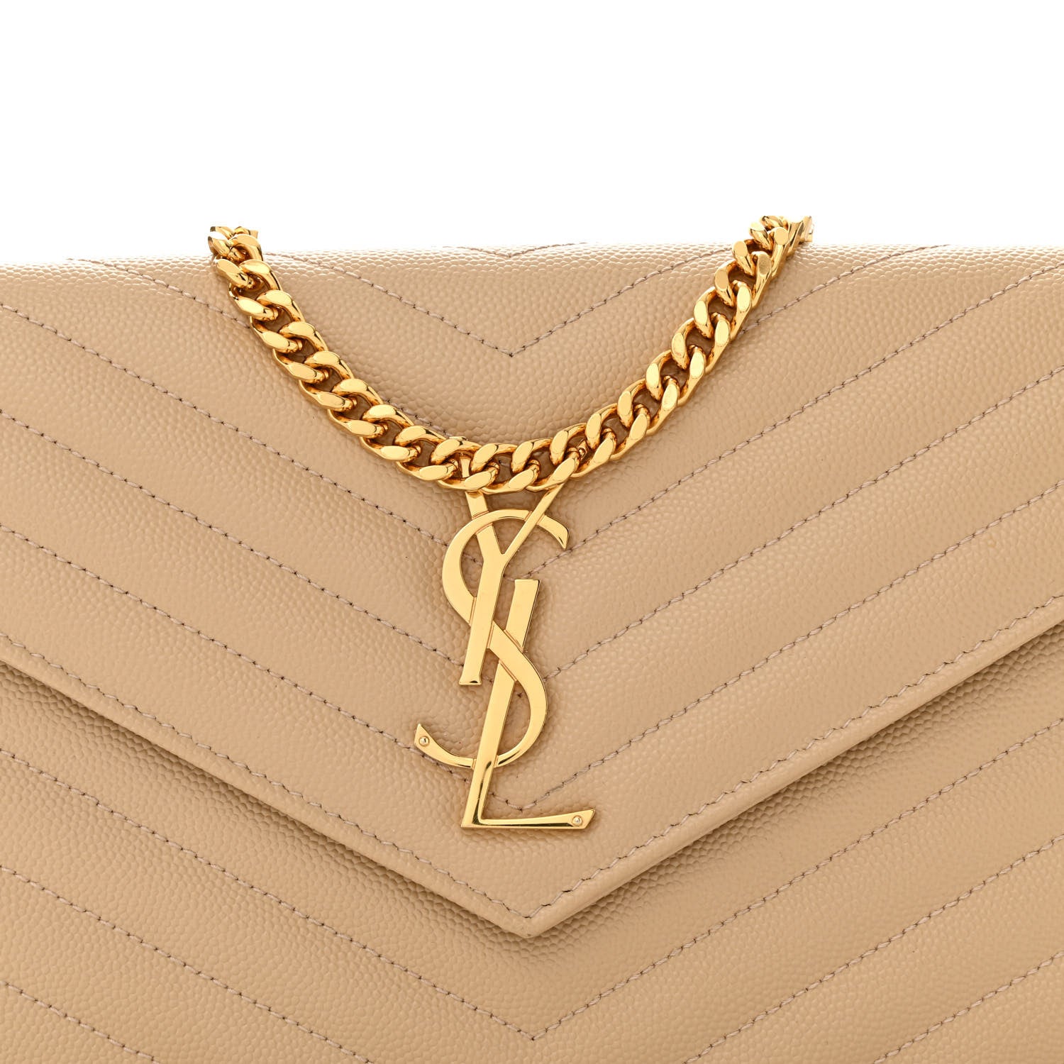 Saint Laurent Grain De Poudre Matelasse Chevron Monogram Chain Wallet Nude Powder 8 of 14