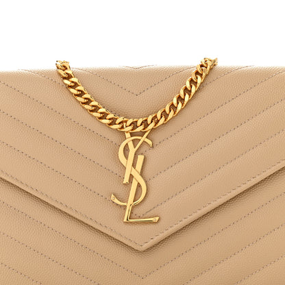 Saint Laurent Grain De Poudre Matelasse Chevron Monogram Chain Wallet Nude Powder 8 of 14