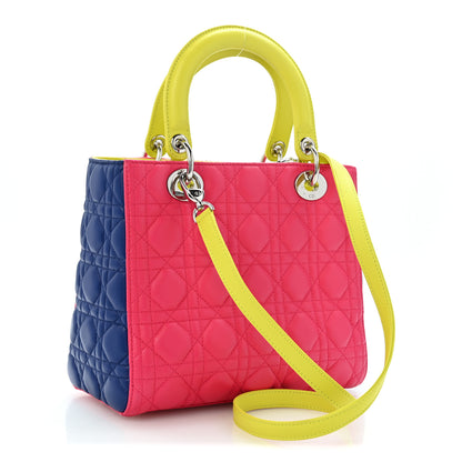Christian Dior Lambskin Cannage Medium Tri-Color Lady Dior Pink Blue Yellow 3 of 12
