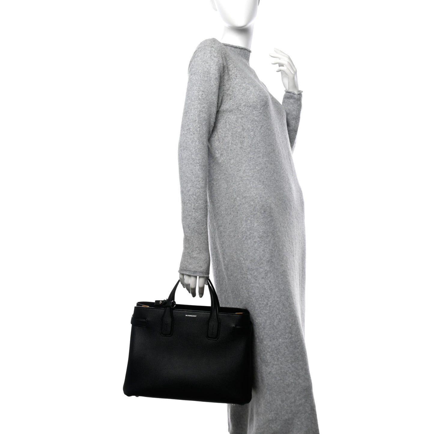 Grainy Calfskin House Check Medium Banner Tote Black
