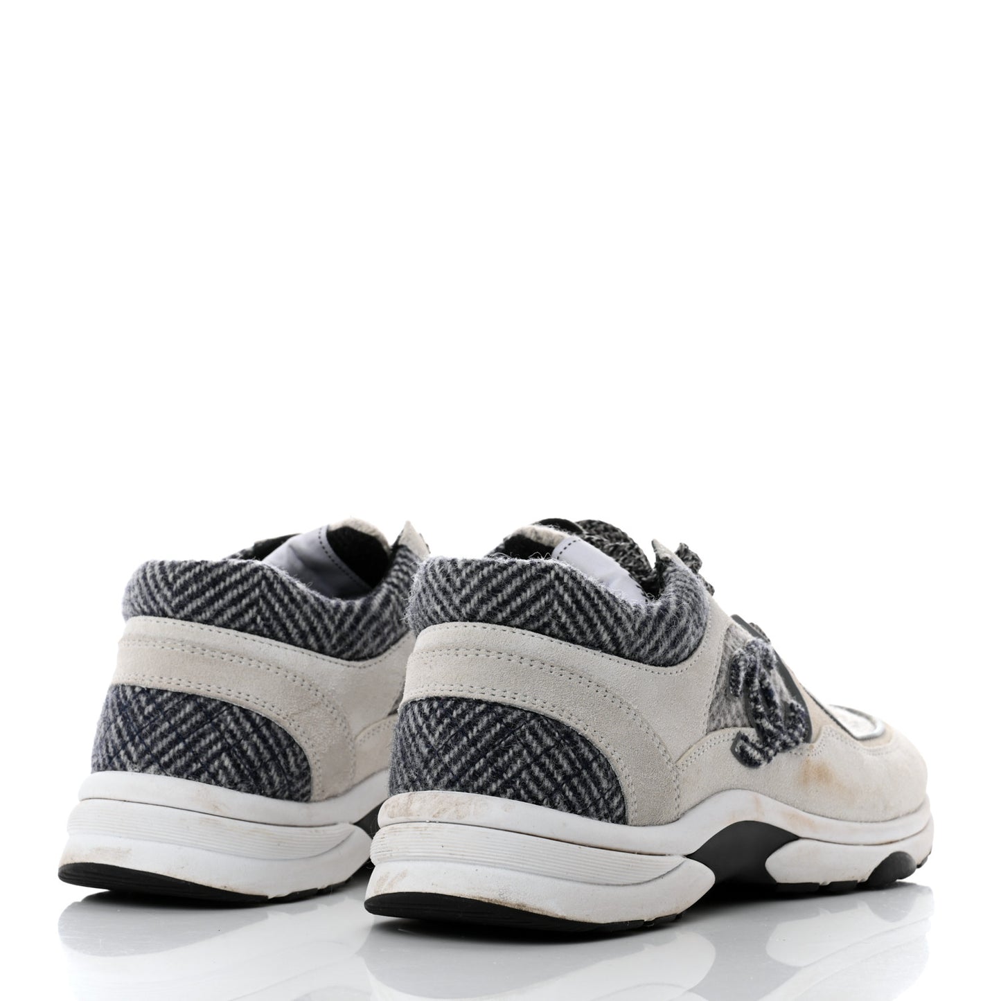 Fabric Suede Calfskin Womens CC Sneakers 40 Ivory Light Gray White