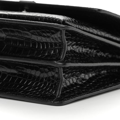 Saint Laurent Calfskin Crocodile Embossed Medium Monochrome Monogram Sunset Black 10 of 15