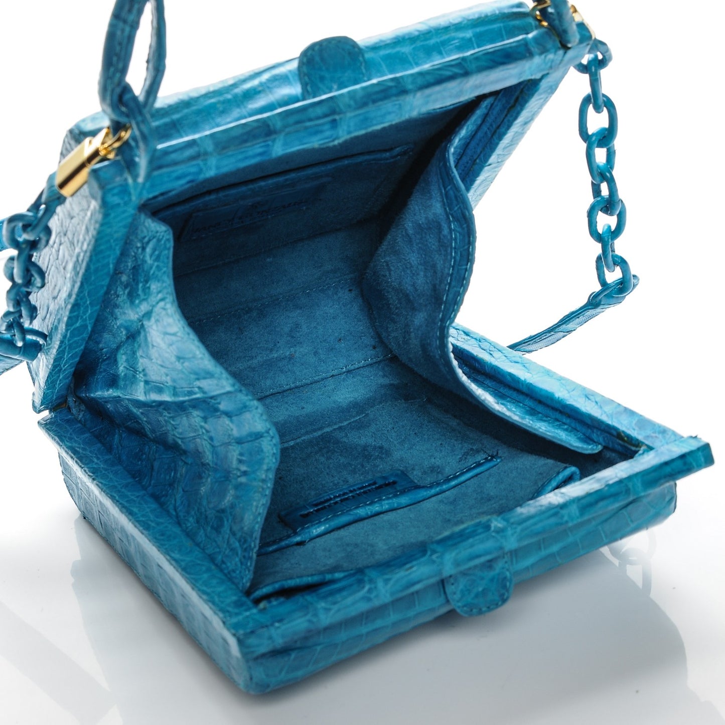 Crocodile Top Handle Box Bag Blue