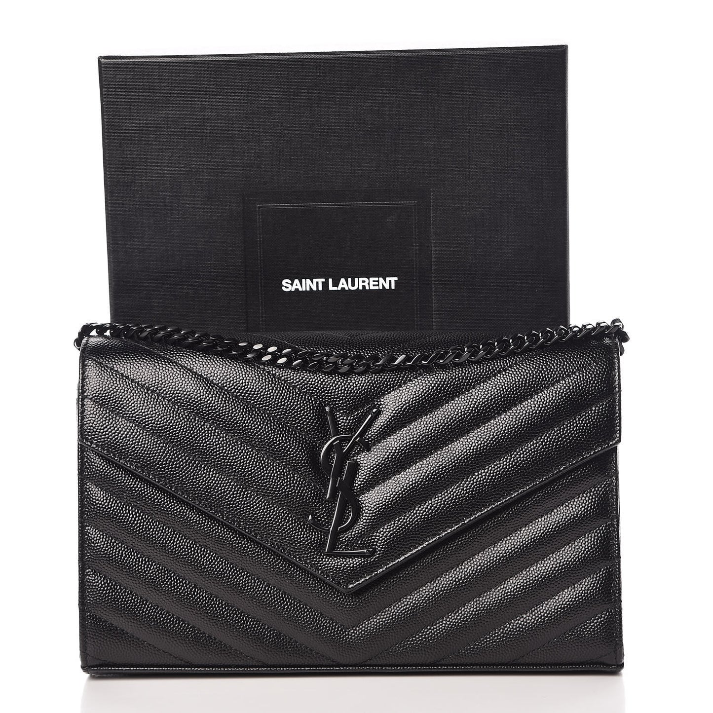 Grain De Poudre Matelasse Chevron Monogram Chain Wallet Black