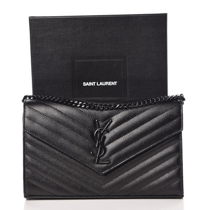 Saint Laurent Grain De Poudre Matelasse Chevron Monogram Chain Wallet Black 7 of 7